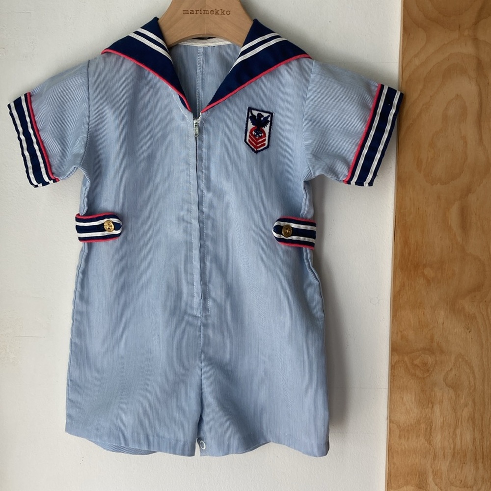 Vintage seersucker sailor suit romper JonJon 80s